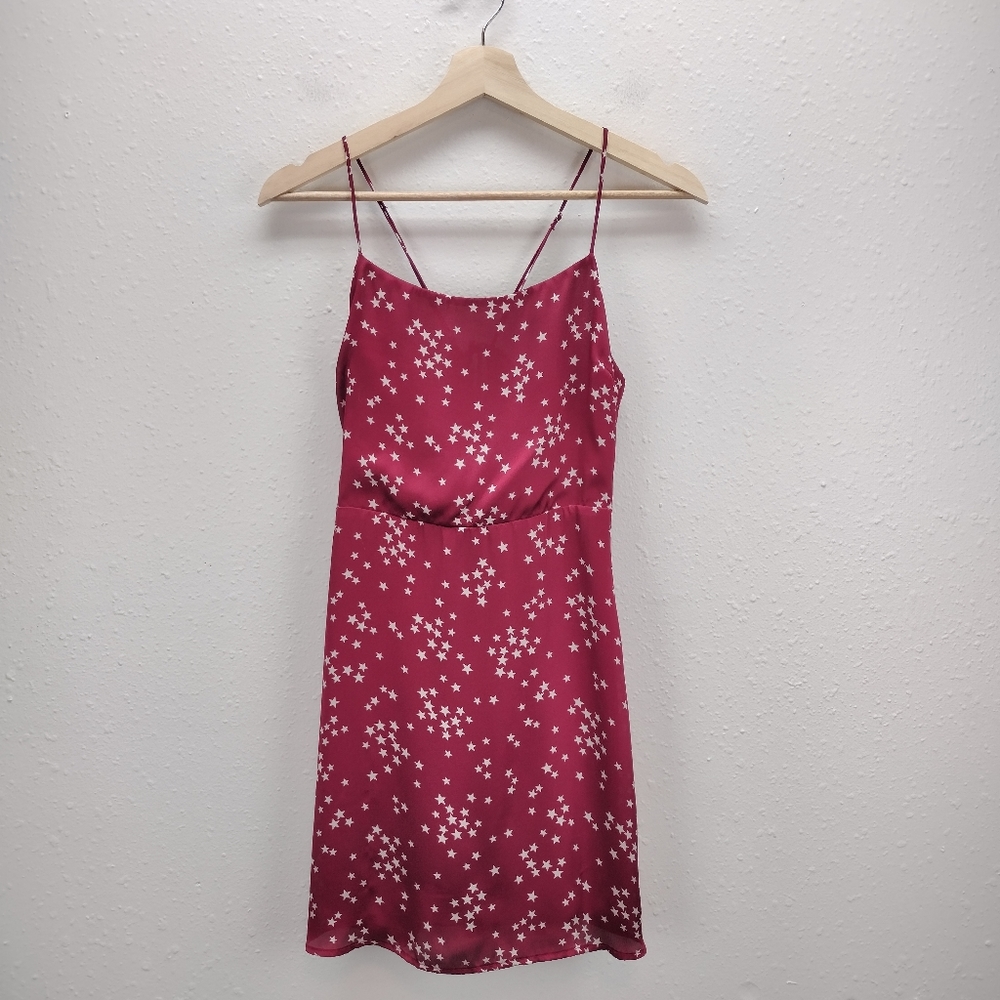 Cotton Candy LA maroon star print satin slip dress strappy open back lined